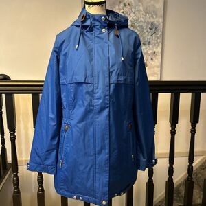 Susan Graver Water Resistant Packable Anorak Jacket w/ Hood Blue‎ XS